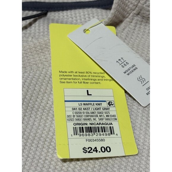 All In Motion Men’s Long Sleeve Waffle Knit Henley Size Large Light Gray - Picture 2 of 6